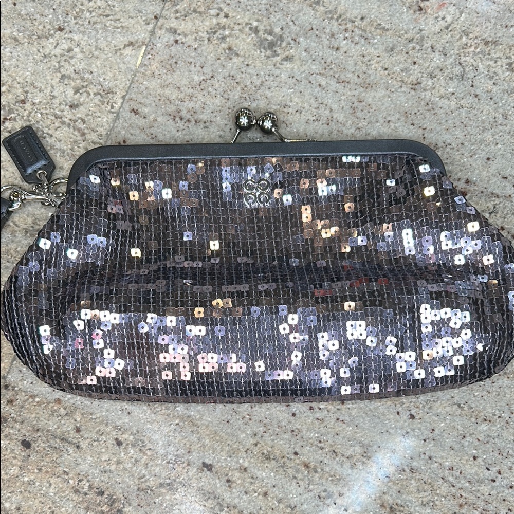 Coach Silver Sequin Clutch with Vintage Frame
